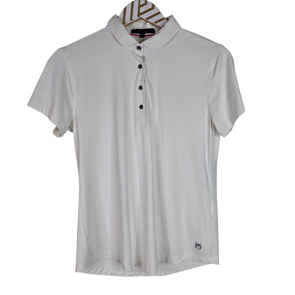 GREYSON Polo Shirt Womens Medium White Short Sleeve Stretch Golf Top Athletic